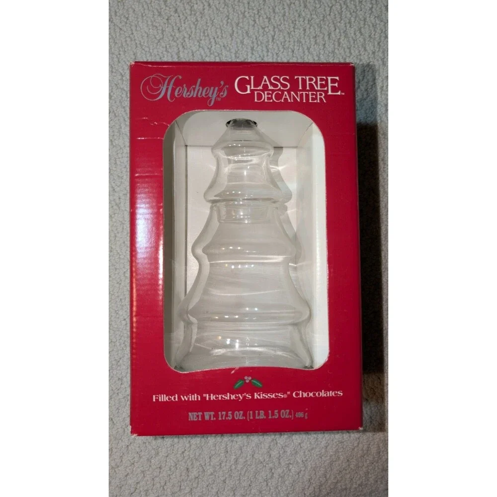 Christmas Tree Glass Decanter 1991 Hersheys Chocolate Kisses Vintage